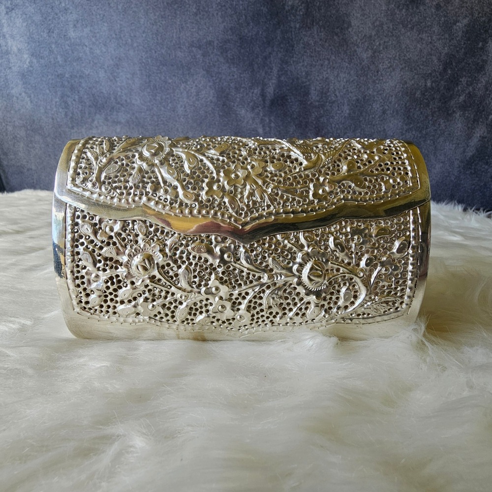 Vintage Artisan Handcrafted Solid Silver Box Clutch Crossbody Bag